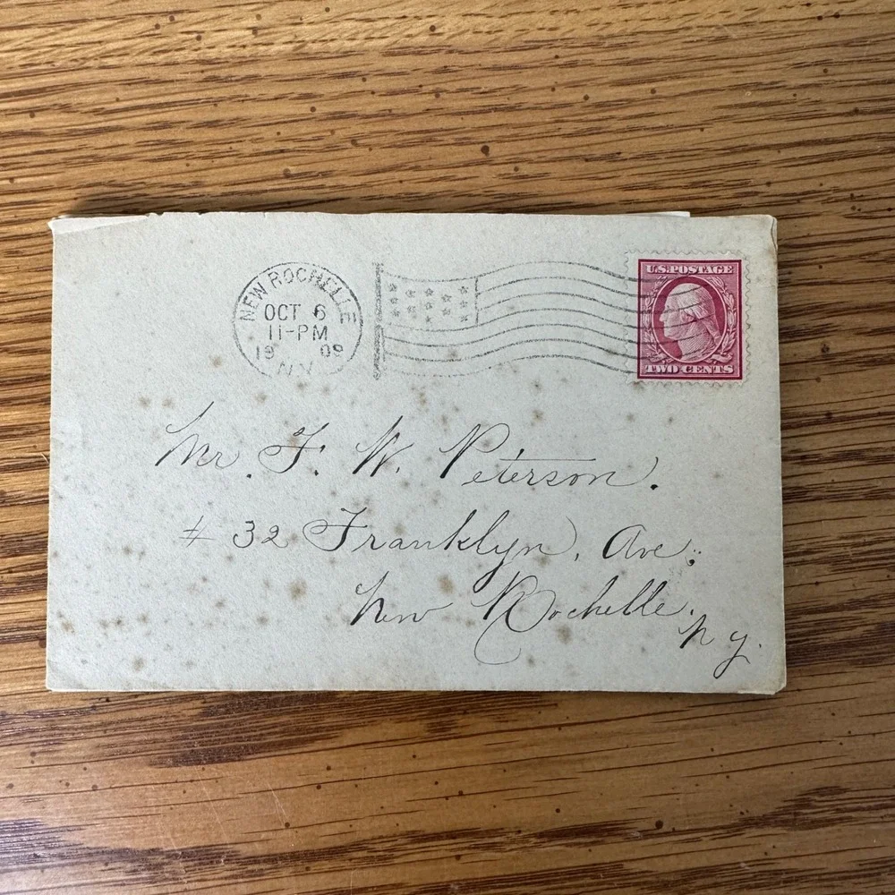 1909 Oct 6 New Rochelle NY Letter and Rent‎ Receipt with 2 Cent Stamp